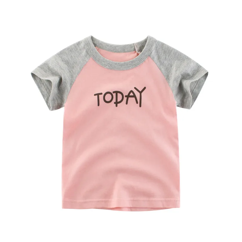 

Summer Toddler Kids Girl Baby Pink Soild Letter T-shirt Tee Tops T Shirt