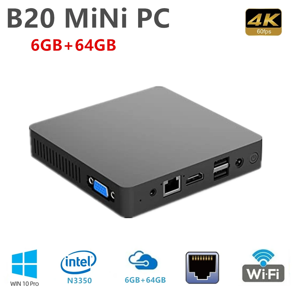 

Original B20 Mini PC Intel N3350 Windows 10 6GB RAM 64GB ROM WiFi 4K HD BT4.0 Support SSD Desktop Computer VS Beelink T4 MINI PC