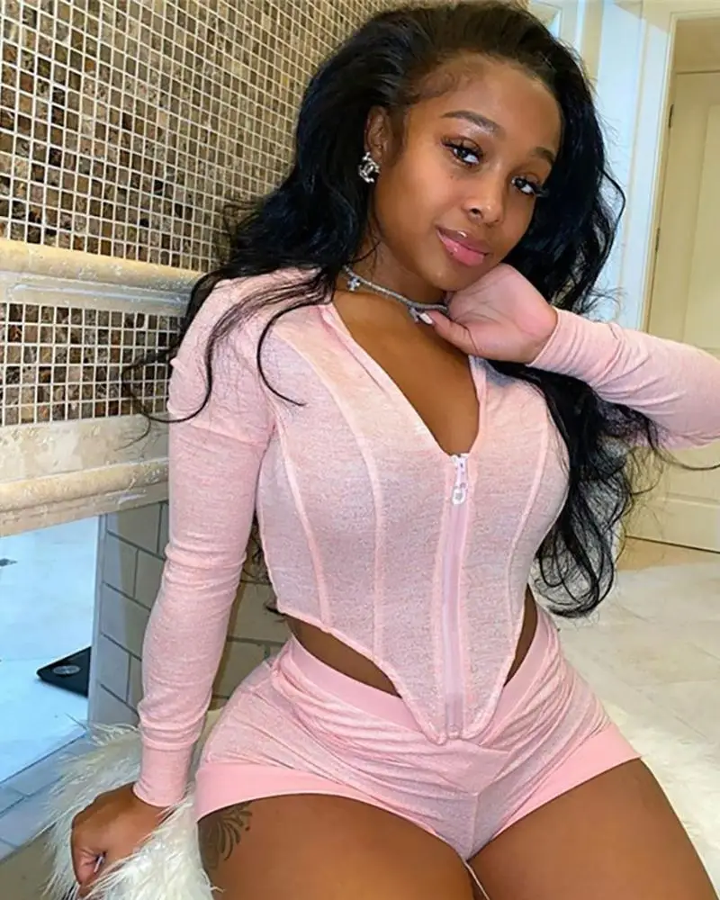 

Модный комплект из двух предметов, повседневный Топ, пуловер с длинным рукавом, толстовка с капюшоном, на молнии, однотонные горячие брюки, с...