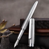 hongdian 1845 stainless steel metal fountain pen beautiful stripe ink pen eff nib silverblack office business writing gift pen