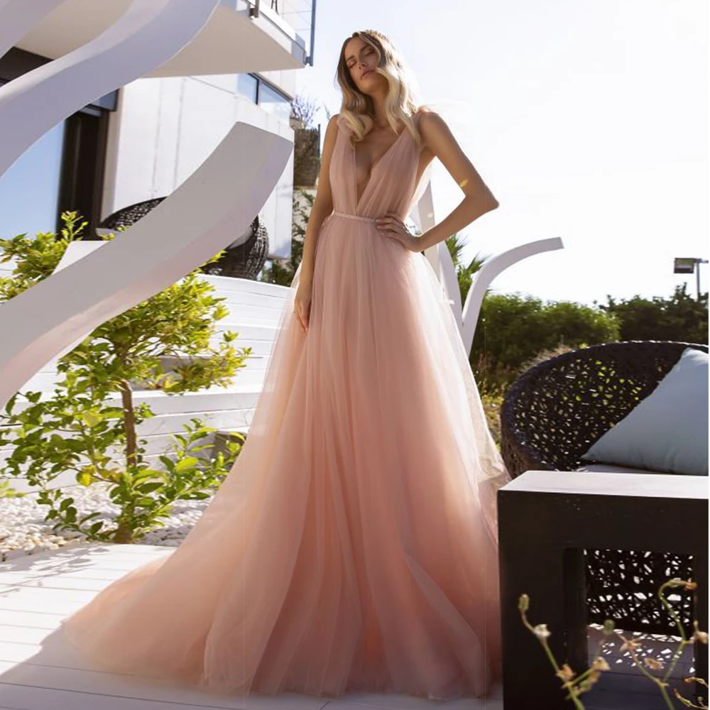 Новейшая модель Нежно-розовый тюль Свадебные платья сексуальное платье с