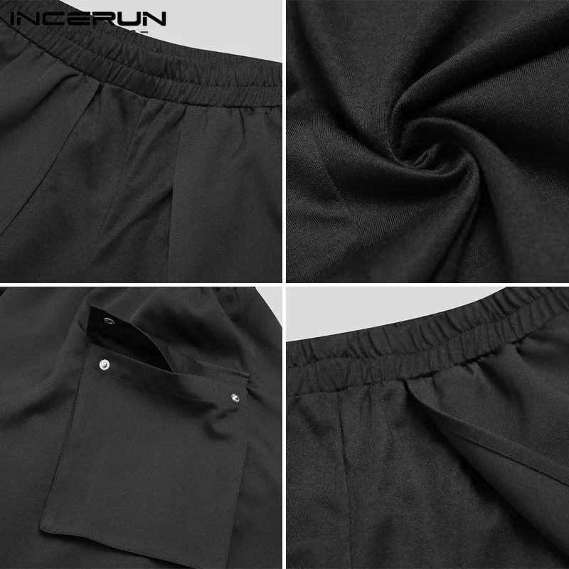 

INCERUN Man Black Pantalones Fashion Pants Solid Color Trousers Pockets Pencil Joggers Mens Fitness Irregular Skirts Pants 5XL 7