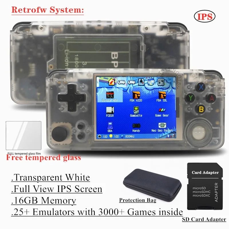 RetroFWOS 16GB White TSINGO обновленный полный вид ips экран Linux двойная система Ретро игровая консоль 64 бит портативный игровой плеер лучшие подарки - Цвет: RetroFWOS 16GB White