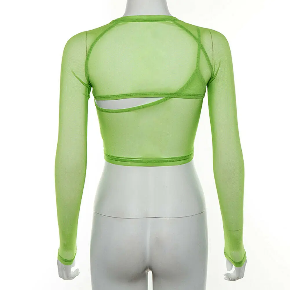 Лидер продаж Модные женские сексуальные длинные рукава сетчатый прозрачный