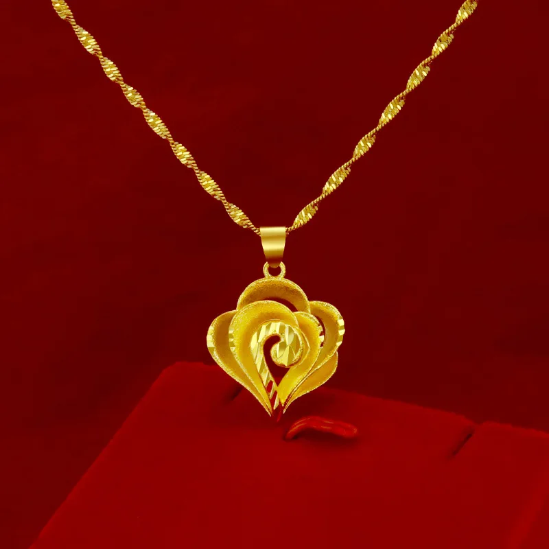 Fashion 999 Gold Pendant Necklace for Women Wedding Engagement Jewelry Heart Shape Choker Anniversary Necklace With Chain Gifts