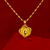 fashion 999 gold pendant necklace for women wedding engagement jewelry heart shape choker anniversary necklace with chain gifts