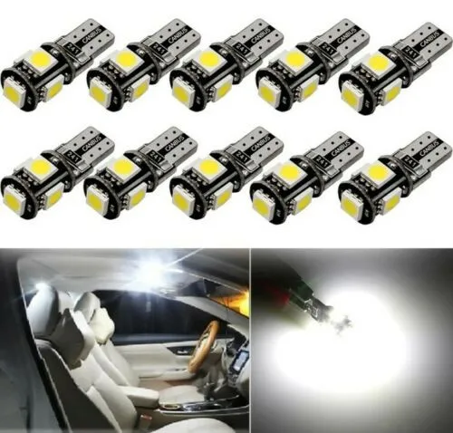 

10 Pcs T10 Decoding Light 5-SMD 5050 LED Glass Base Interior Map Light Step Light