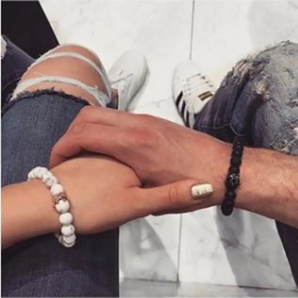 Модный браслет для пары регулируемый из вулканического камня мрамора бусины