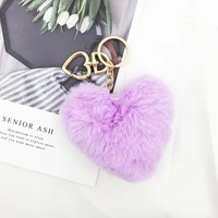 10cm fluffy colorful pom pom faux rabbit fur heart keychains for women key rings key holder trendy jewelry bag accessories gift