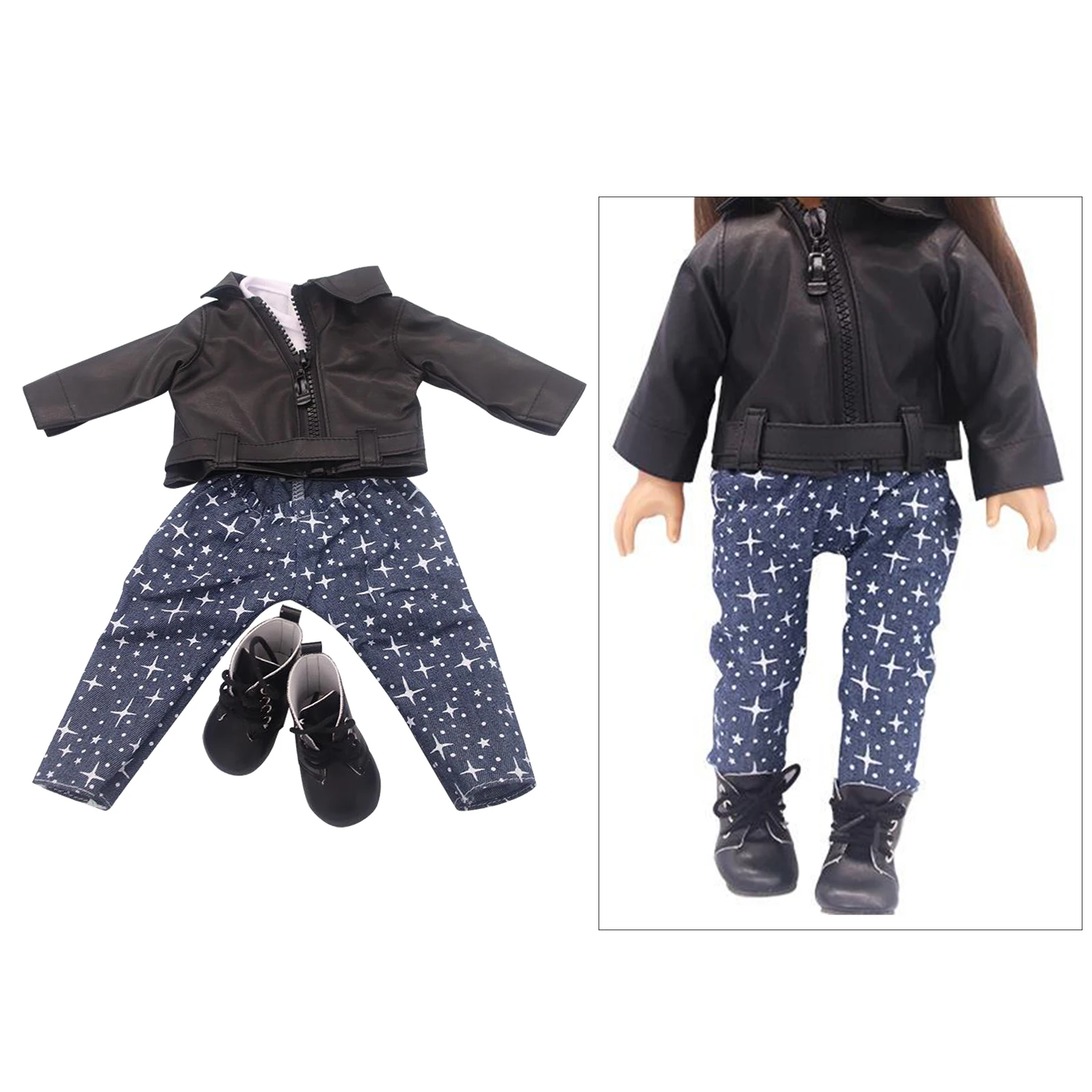 

3 шт., куртка и обувь из ПУ кожи для кукол, 16-18 дюймов