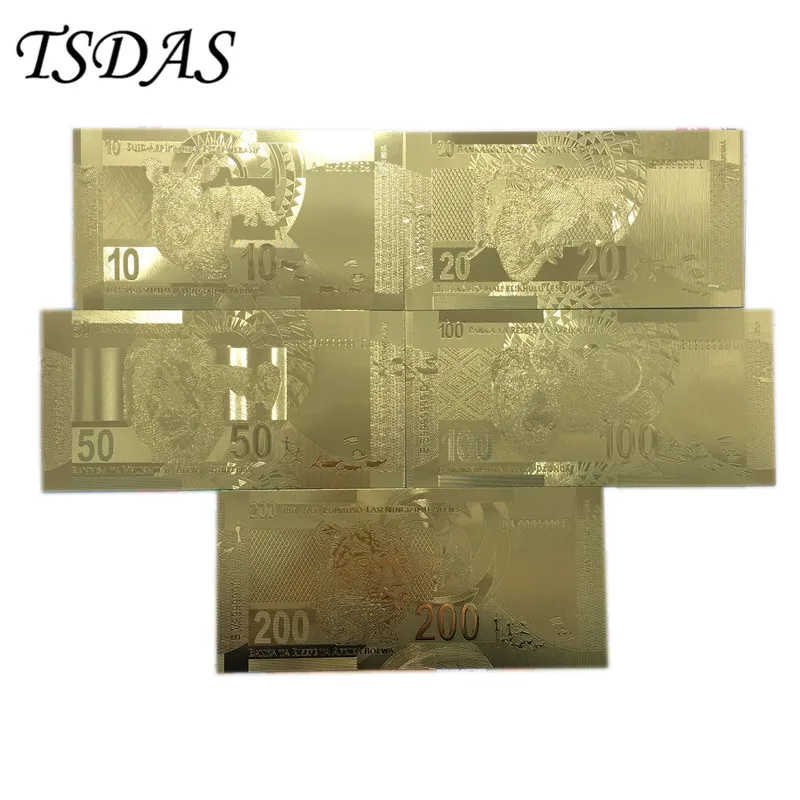 Хороший золотой Южно-Африканский набор банкнот 5 шт Золотая фольга банкнота Rand