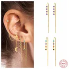 Aide 925 стерлингового серебра Красочные Циркон длинная цепь кисточкой нитки серьги для женщин, серьги в виде капель с вечерние ювелирные изделия: модные серьги в форме