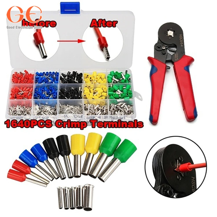 

1640PCS Crimp Terminals Electrical Wire Connectors + 1PCSelf Adjustable Professional Cable Wire Crimper Crimping Pliers