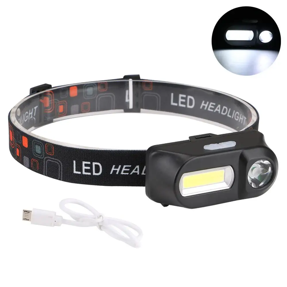 

Mini COB LED Headlight Headlamp Head Lamp Flashlight USB Rechargeable 18650 Torch Camping Hiking Night Fishing Light
