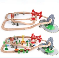 100pcs wooden track train set toys for kids railway car wood puzzles educational model track cars boy gift children diy toy