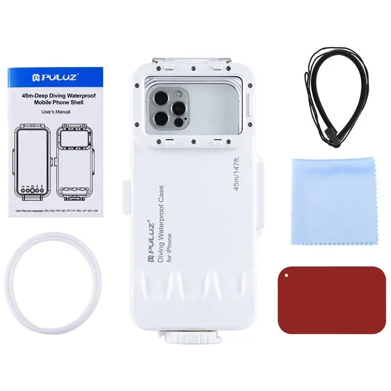 

PULUZ 45m/147ft Waterproof Diving Housing Photo Video Taking Underwater Cover Case for iPhone X Series iOS 13.0 or Above Version