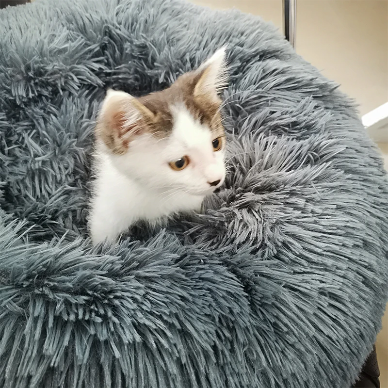 Круглая кровать для собак мягкая длинная плюшевая домашняя корзина товары