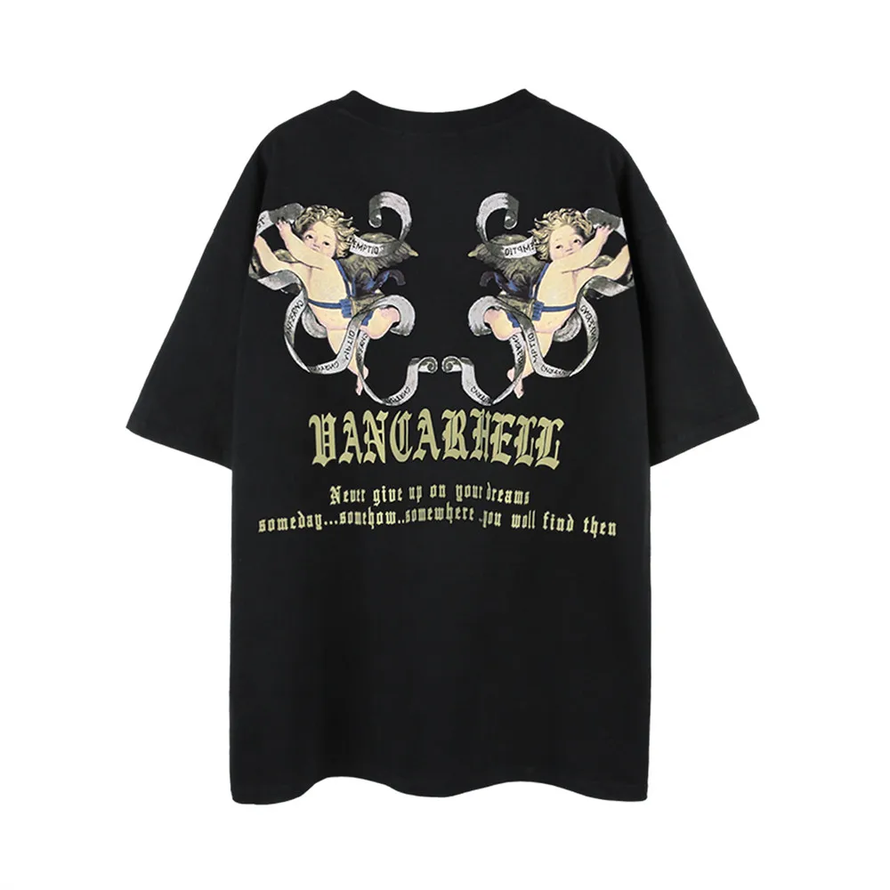 

2022 Summer T Shirt Men Cartoon Letter Print Short Sleeve T-shirt Men Streetwear Hip Hop Loose Tees Top Harajuku Cotton T-Shirts