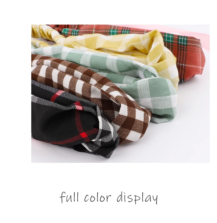Fashion Plaid Cross Knot Headband Head Band Turban Elastic Hairband Twist Head Wrap Hair Accessories for Women Girls Headwear