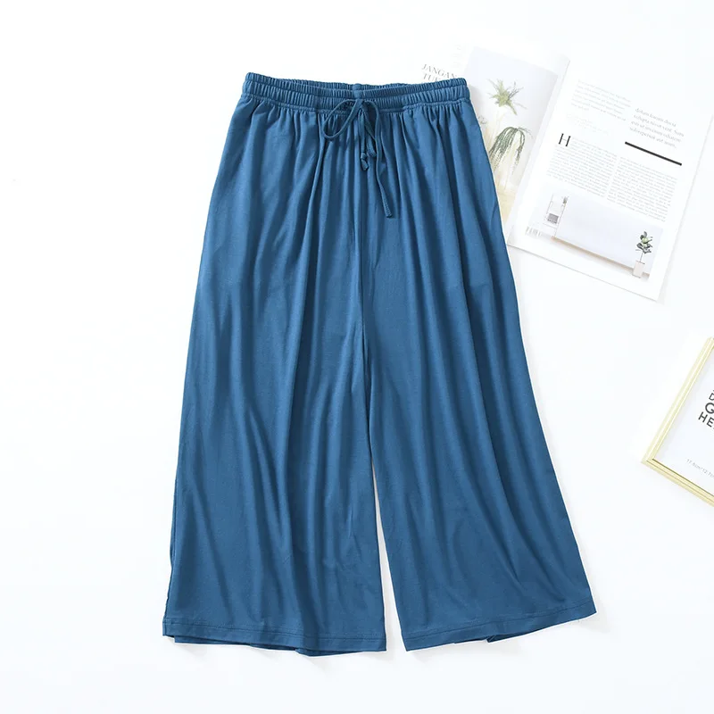 Summer Japanese style loose cropped trousers ladies modal thin shorts solid color wide leg large size home pants womens bottoms