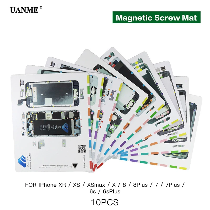 6S-XS Max 10Pcs Профессиональный Магнитный винт коврик для iPhone 4, 5, 6, 6s, 7, 8 Plus, X, XR, Xs, MAX, винтовая прокладка, держатель, диаграмма, руководство, коврик, инструменты для ремонта телефона - Цвет: 6S-XS Max 10Pcs