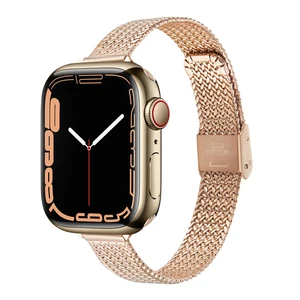 Mesh loop for apple watch 7 41mm 45mm band slim women strap for iwatch se 6 5 4 40mm 44mm 3 38mm 42m