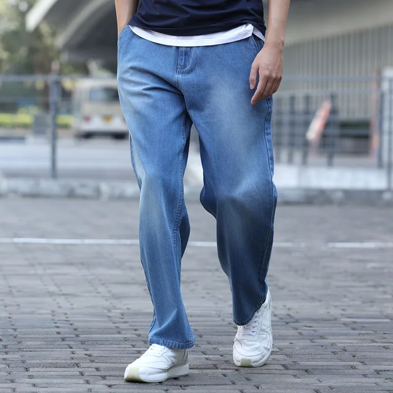 Summer Thin Section Breathable Men Jeans Blue Large Size Loose Baggy Hip Hop Skateboard Trousers Straight Wide Leg  Denim Pants