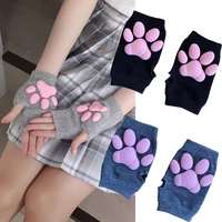 women 3d silicone cat paw claw gloves winter faux fur cute kitten fingerless mittens gloves christmas halloween for womens girls