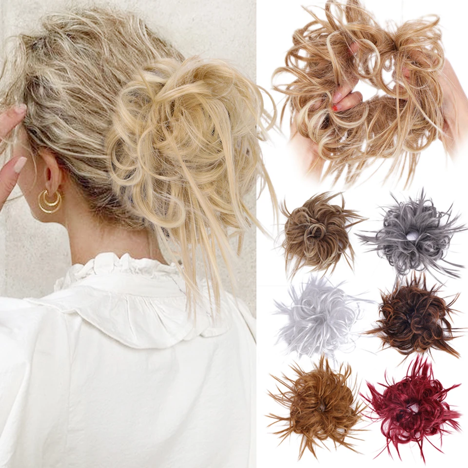 

HUAYA Synthetic Scrunchie Chignon With Rubber Band Ring Wrap Messy Hair Bun Hair Extensions Pony Tail Elastic Hair Brown Gray