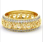 Кольцо женское Двухрядное с инкрустацией кристаллами, золотого цвета