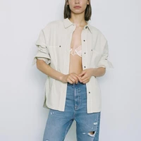 za women 2020 fashion pocket decorated denim shirt jacket coat vintage long sleeve lapel snaps female outerwear chic tops