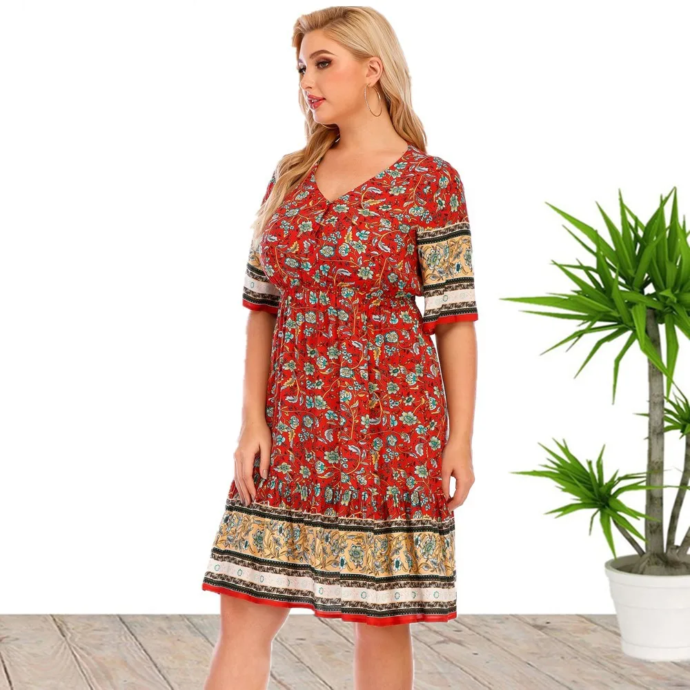 

Summer Women's Dress 2021 Light Large Size Short Sleeve Printed Dress for Women