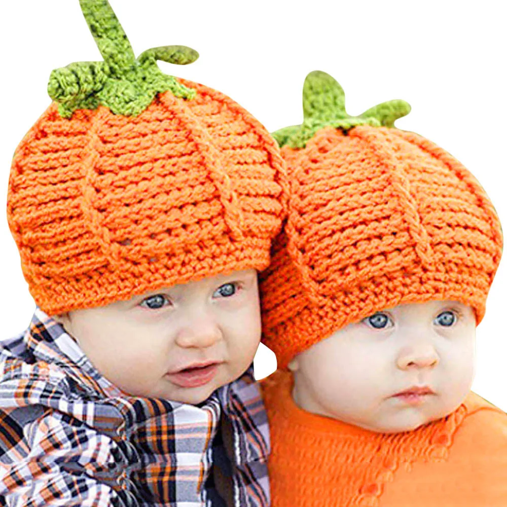 2020 Baby hat Newborn Cute Pumpkin Cap Knit Hat Halloween Costume Photography Prop Autumn Children's Hats knitting Caps | Детская