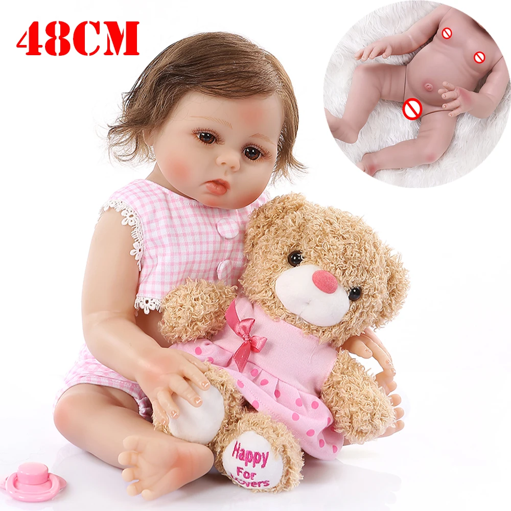 

Bebe reborn doll 48cm Silicone reborn baby doll adorable Lifelike toddler Bonecas girl menina de surprice doll With bear