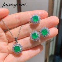 pansysen 100 925 sterling silver created moissanite emerald gemstone necklaceearringsring set wholesale wedding jewelry sets