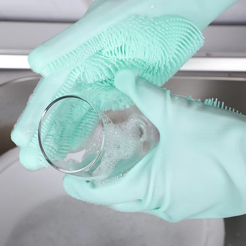 

2PCS Dishwashing Cleaning Gloves Magic Silicone Rubber Dish washing Gloves for Household Scrubber Kitchen Clean Tools