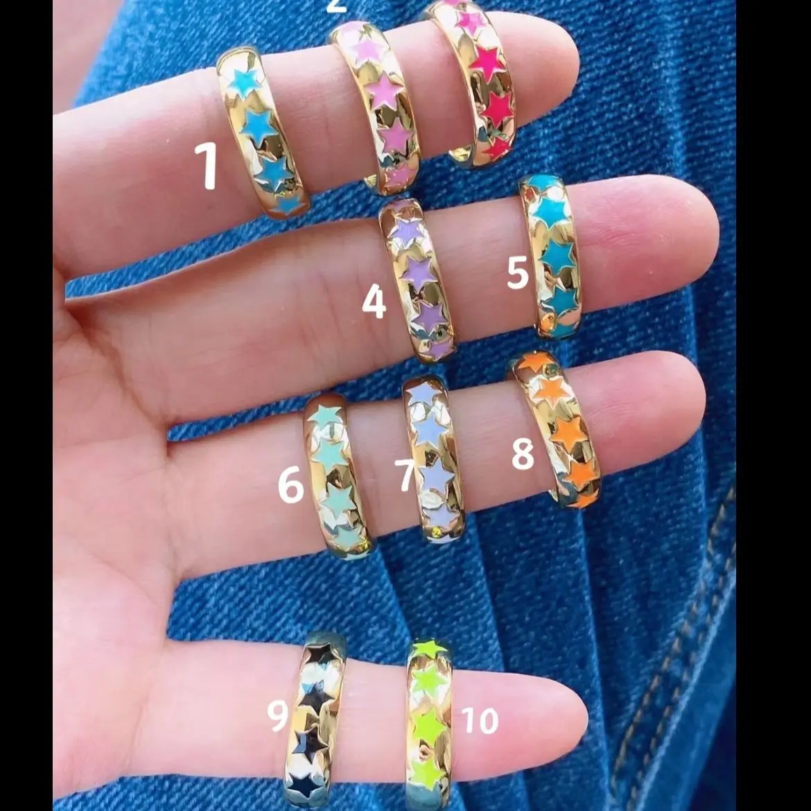 

10Pcs New Fashion Gold Plated colorful enamel star finger ring for lady