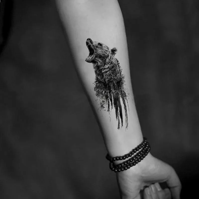 Черный медведь Временные татуировки наклейки Водонепроницаемый для взрослых