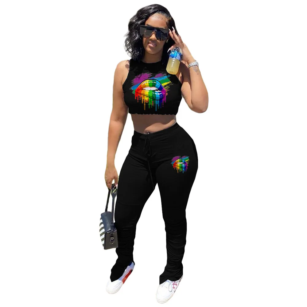 Комплект из двух предметов с принтом рта укороченный топ без рукавов круглым