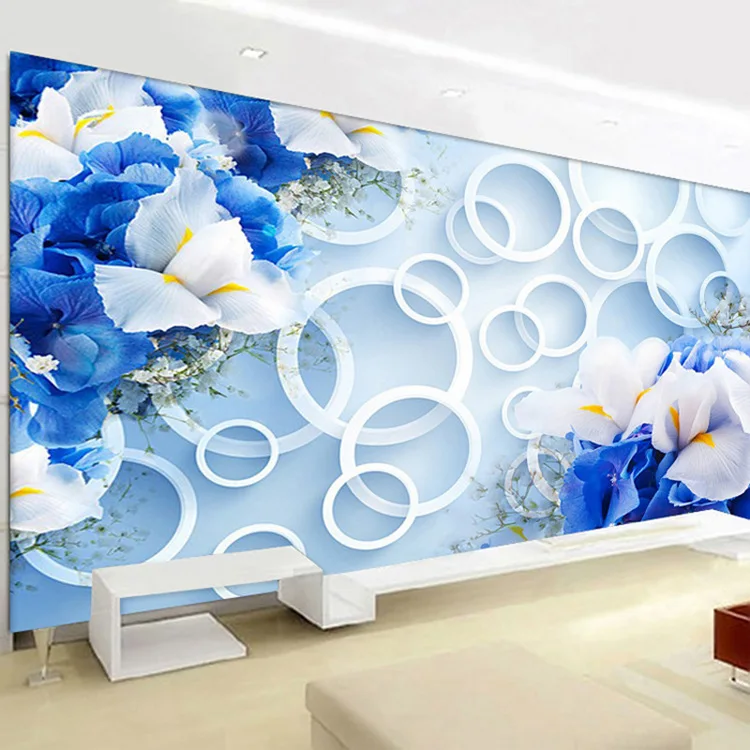 Фон для телевизора 3D цветочные обои нетканые роспись гостиной большая синяя