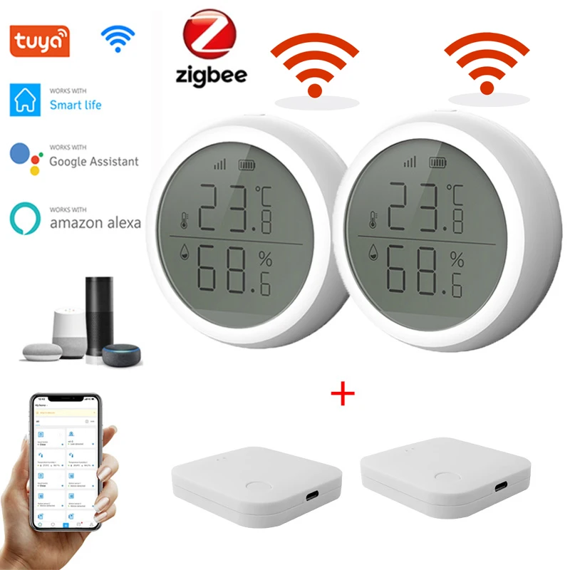 

Умный термометр Tuya Zigbee, термометр с гигрометром и ЖК-дисплеем, с поддержкой Alexa и Google Assistant