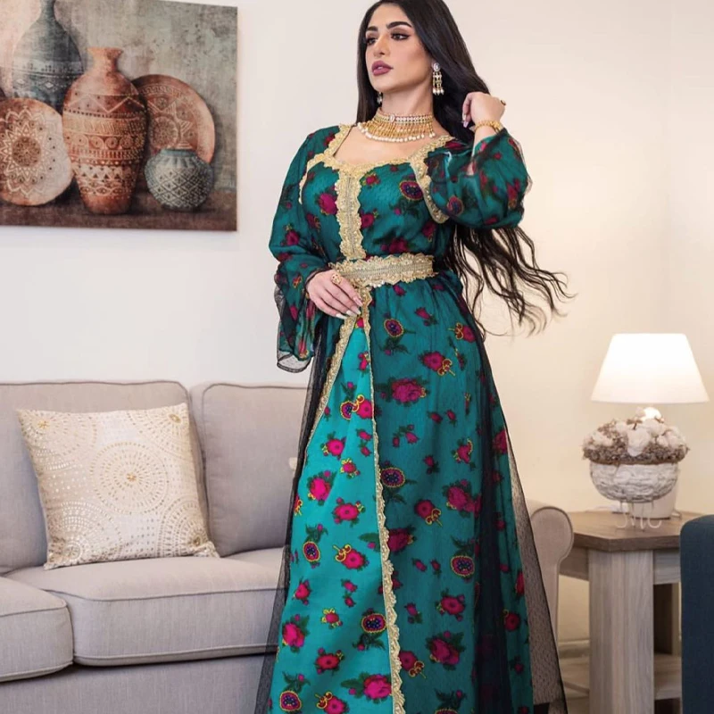 Muslim Gold Embroidery Abaya Dress Middle East Dubai Turkey Morocco Kaftan Party Evening Dress Muslim Turkish Dress Nation