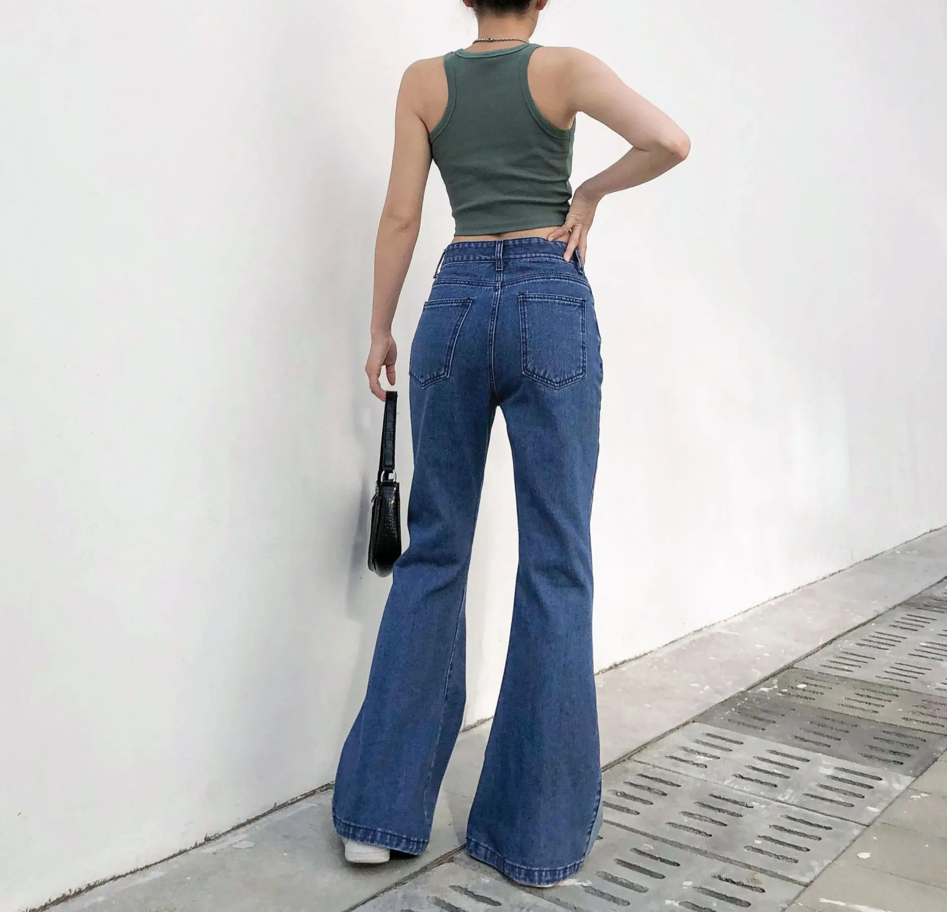 

TRODEAM Women's Pants Mid Waist Stitching Patchwork Butterfly Print Trousers Slim Flared Jeans Streetwear Flare Demin Trousers