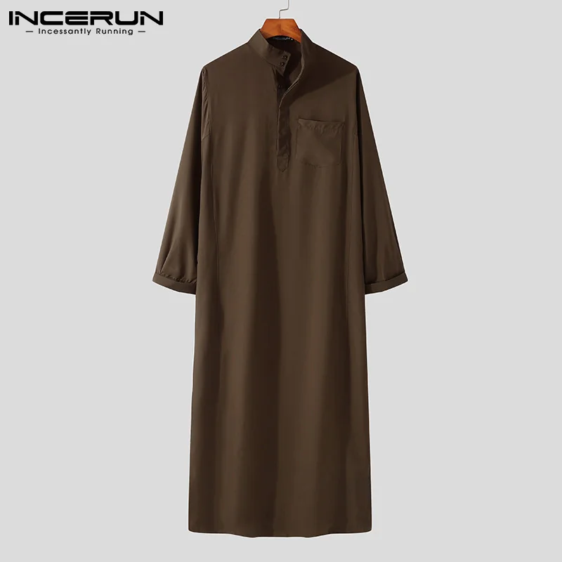 INCERUN Men Muslim Islamic Kaftan Arab Vintage Long Sleeve Men Thobe Robe Loose Dubai Saudi Arab Kaftan Men Clothing 2022 S-5XL