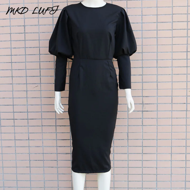 Сексуальное платье с открытой спиной пышными рукавами разрезом женское длинным