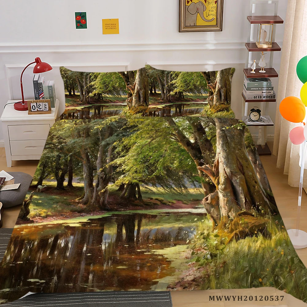 

3D Scenery Bedding Set Golden Leaves Print Quilt Cover Set 2/3 Pcs High Quality Unique Design Bed Set Pillowcase