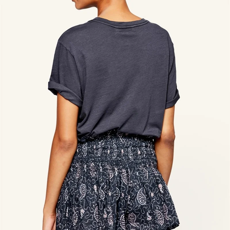 

Women's Short Sleeve T-shirt Geometric Letters Print Cotton O-neck Loose 2021 Spring Summer Ladies Casual Clothing Female Top