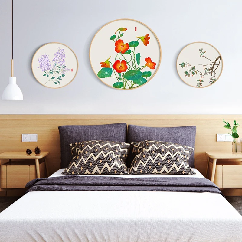 

Chinese Style Flowers Canvas Art Paintings Round Poster Print Home Decor Living Room Bedroom Watercolor Wall Decoration Pictures