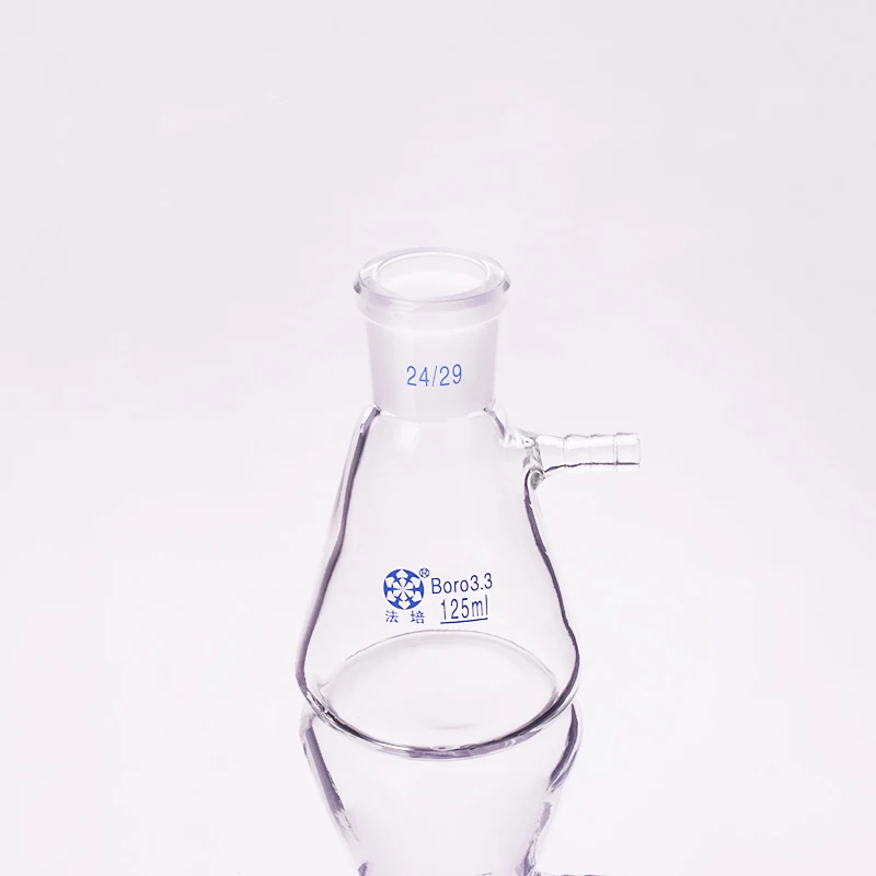 Filtering flask with side tubulature,Capacity 125ml,Ground mouth 24/29,Triangle flask with tubules,Filter Erlenmeyer bottle