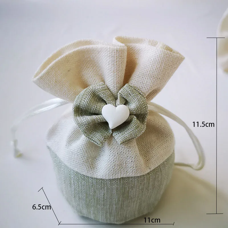 Креативные зеленые подарочные сумки с кулиской и карманами для конфет маленькие